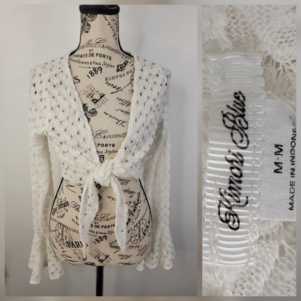 Kimchi Blue Bolero Tie Front Crop Top Sz M Sheer Bell Sleeves White Fairy Boho